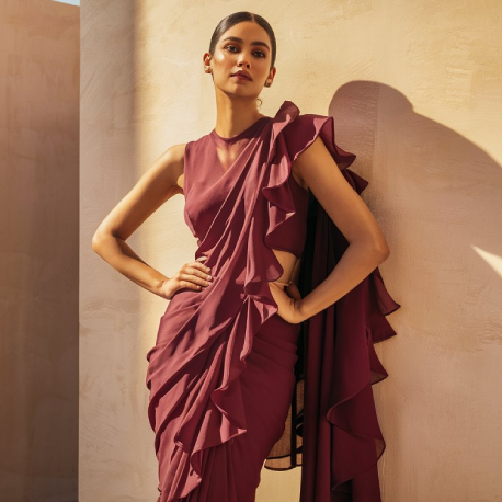 Ruffle sarees blend banarasi and chikankari weaves with modern style. Shop bridal to party wear sarees online for heritage-inspired contemporary elegance.