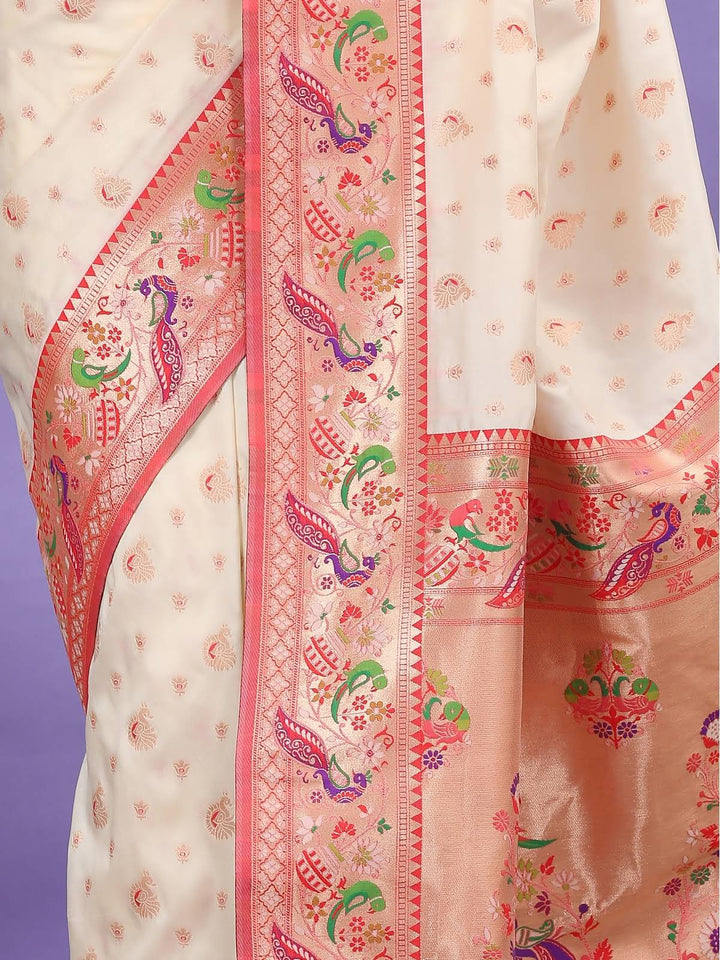 Cream Paithani Silk Saree
