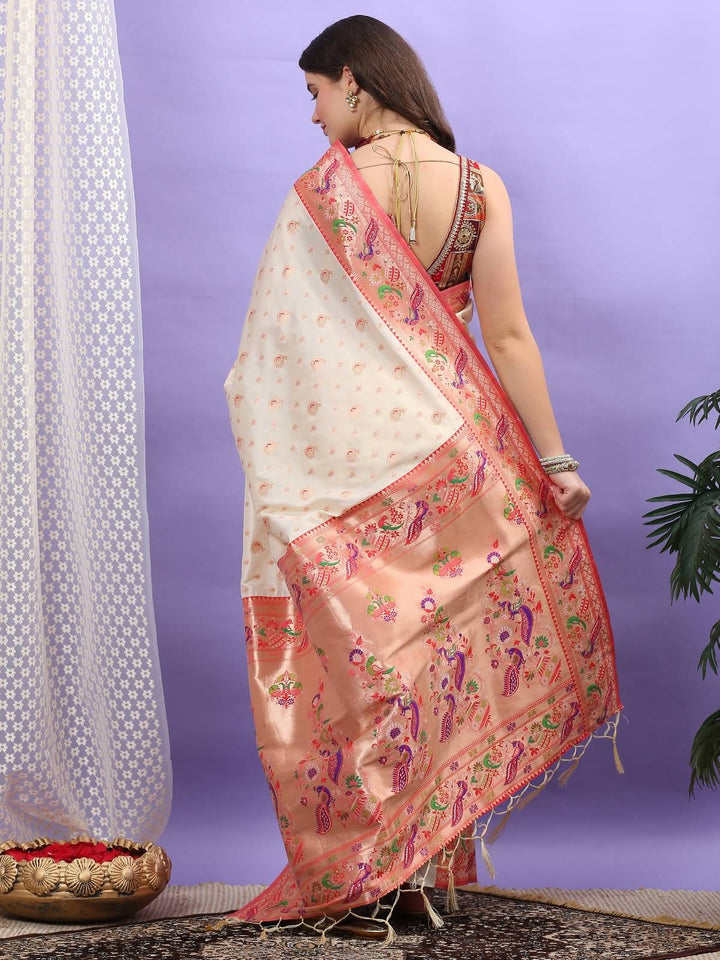 Cream Paithani Silk Saree