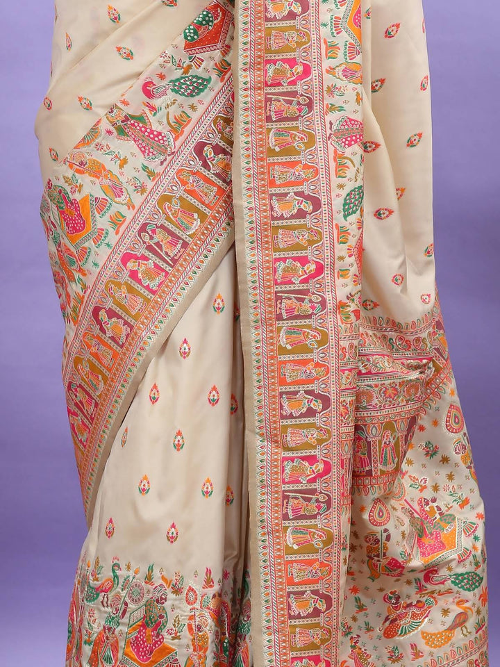 Beige Pashmina Silk Saree
