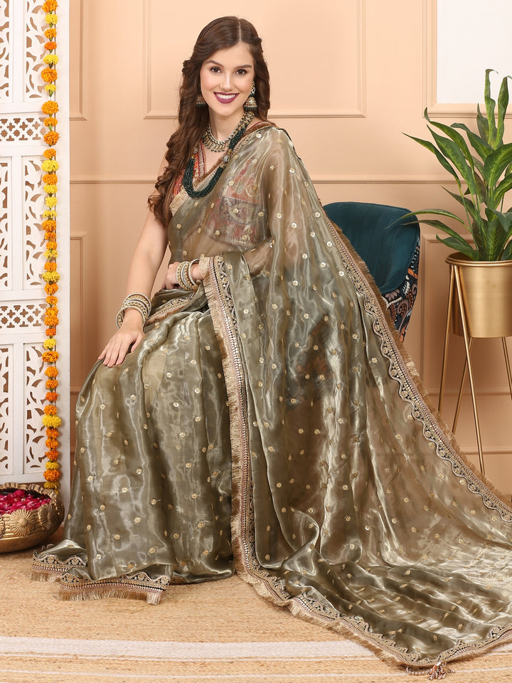 Leaf Green Tissue Saree