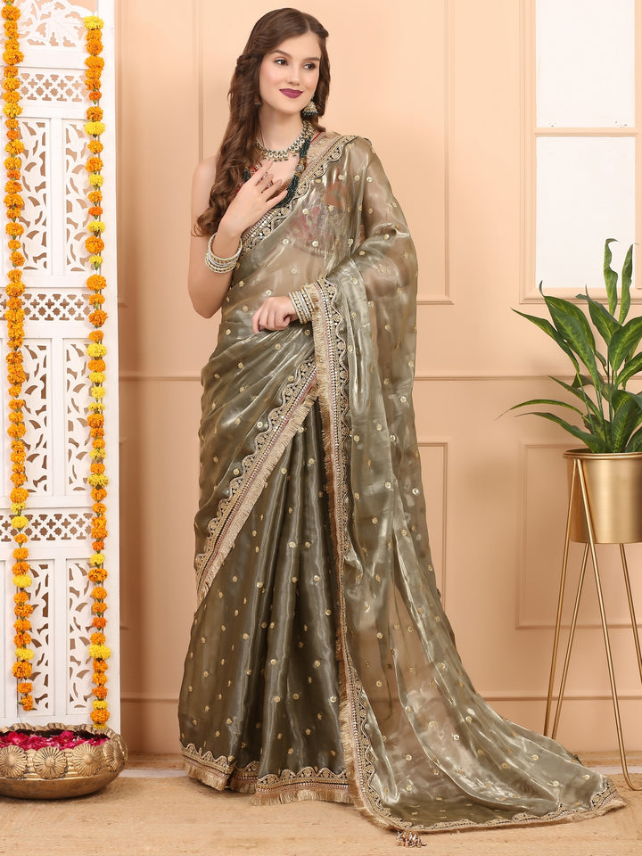 Leaf Green Tissue Saree