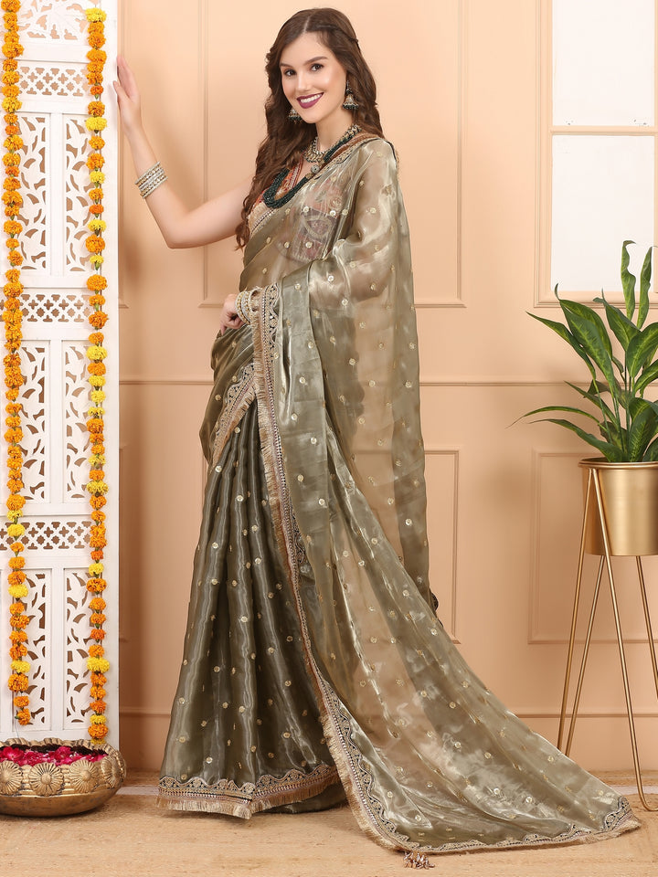 Leaf Green Tissue Saree