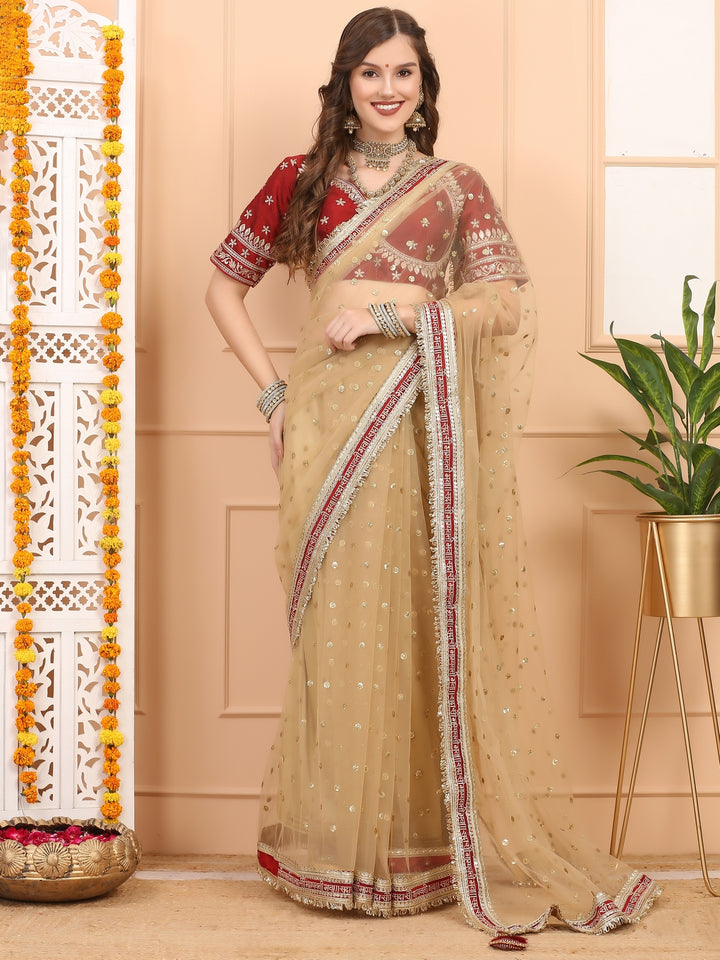 Gold Net Saree