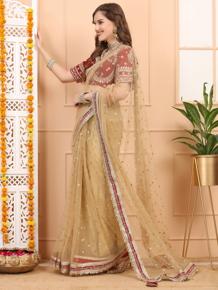 Gold Net Saree
