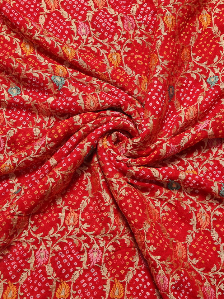 Red Khaddi Georgette Banarasi Bhandej Saree
