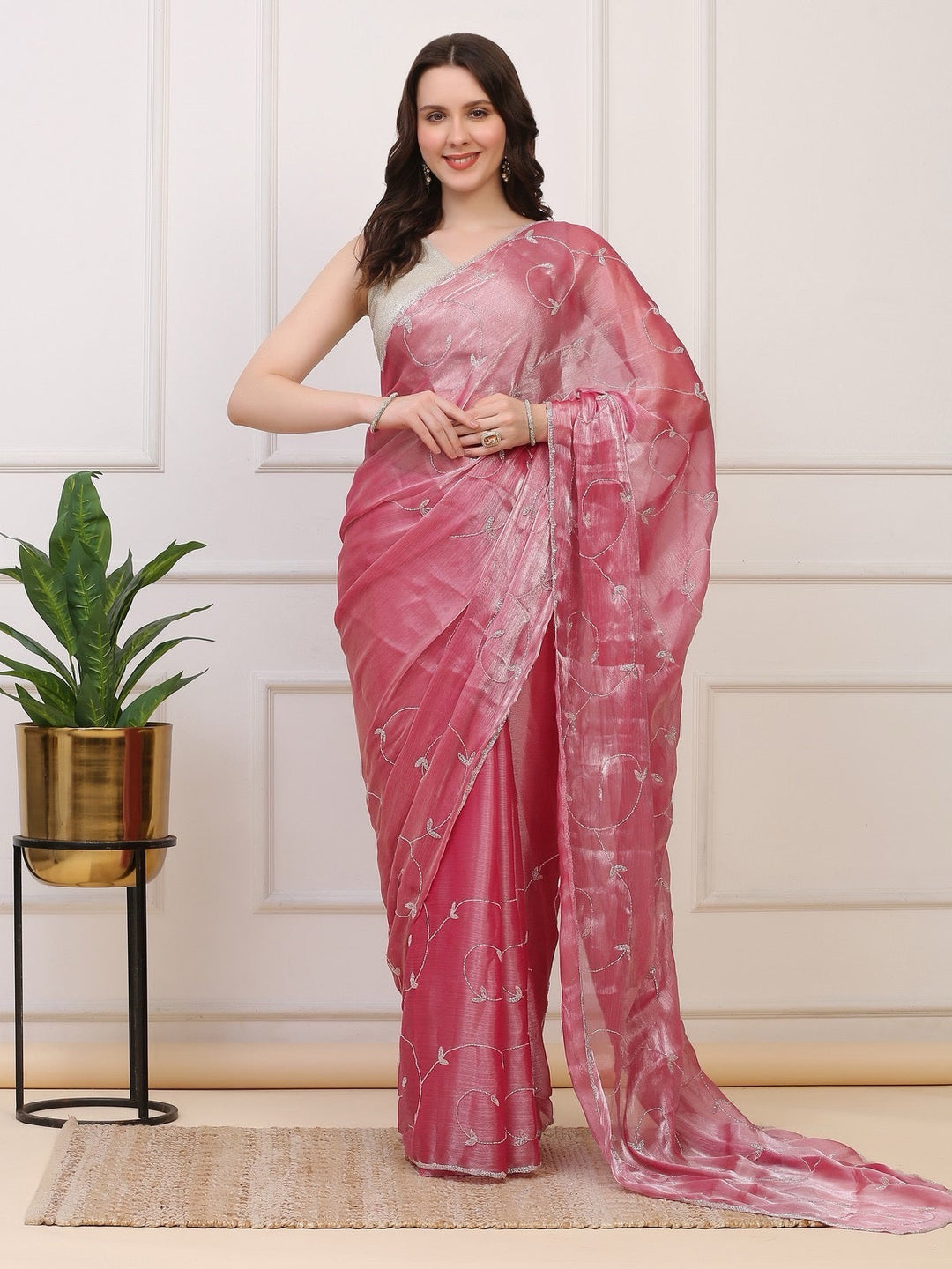 Blush Pink Crepe Tissue Saree