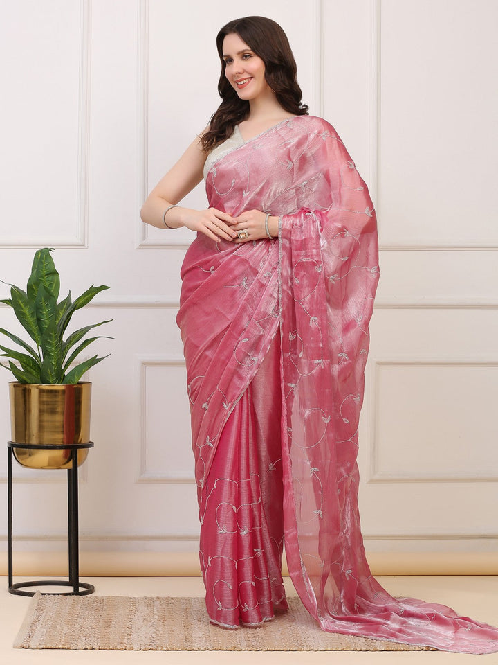 Blush Pink Crepe Tissue Saree
