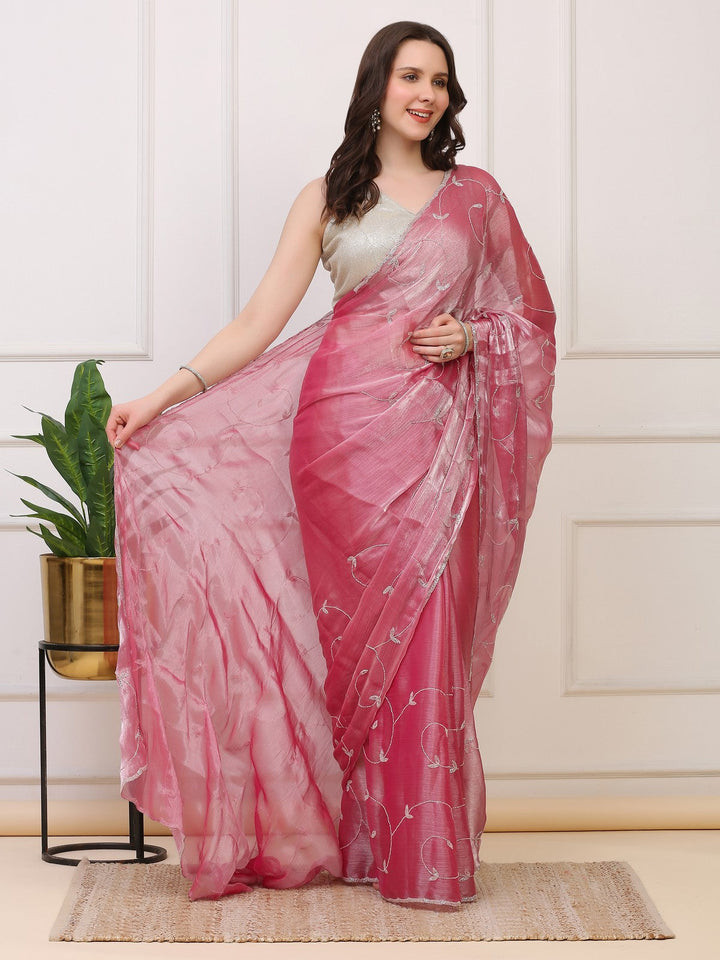 Blush Pink Crepe Tissue Saree