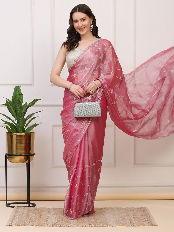 Blush Pink Crepe Tissue Saree