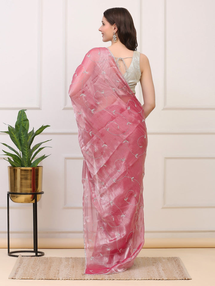 Blush Pink Crepe Tissue Saree