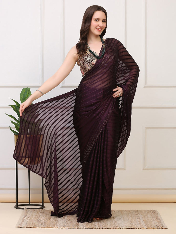 Wine Crepe Sequin Saree