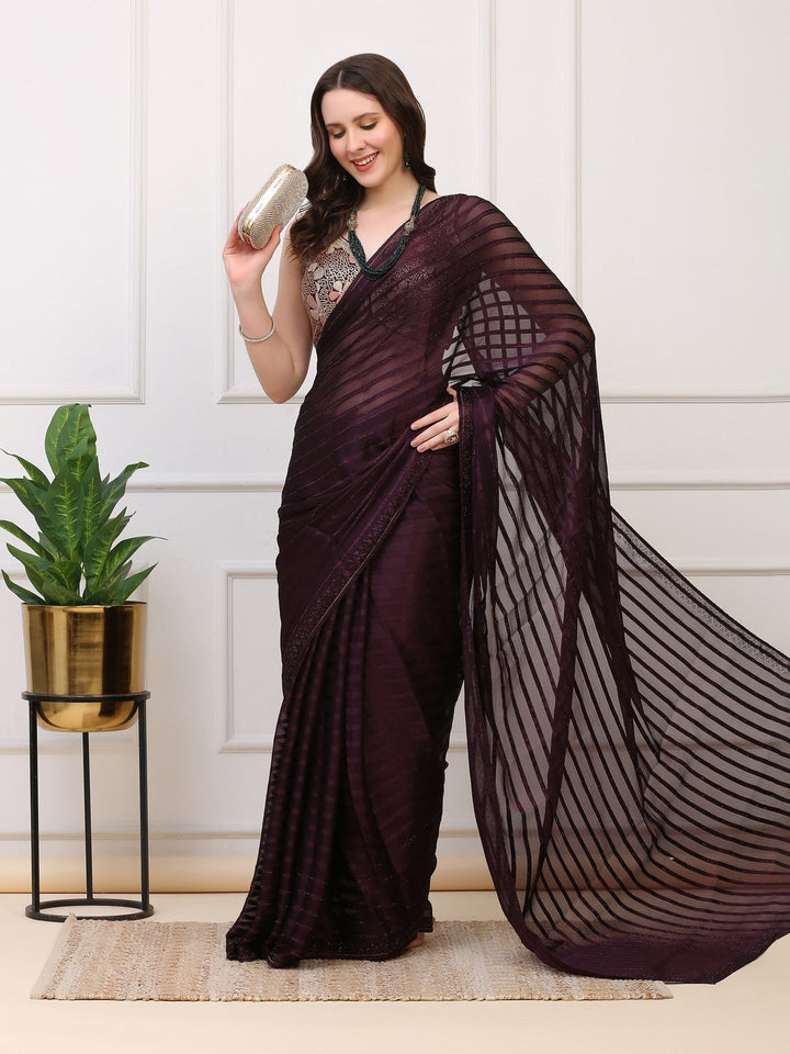 Wine Crepe Sequin Saree