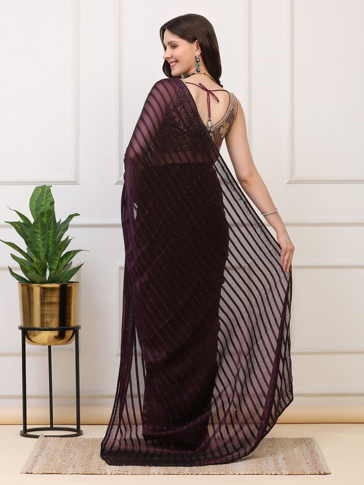 Wine Crepe Sequin Saree