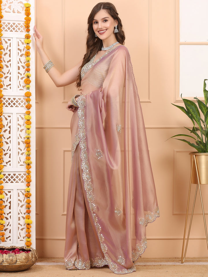 Mauve Tissue Organza Saree