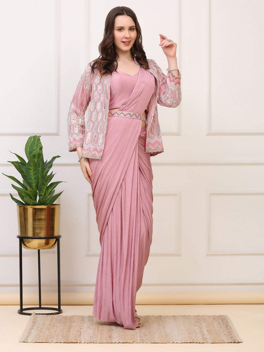 Blush Pink Drape Saree