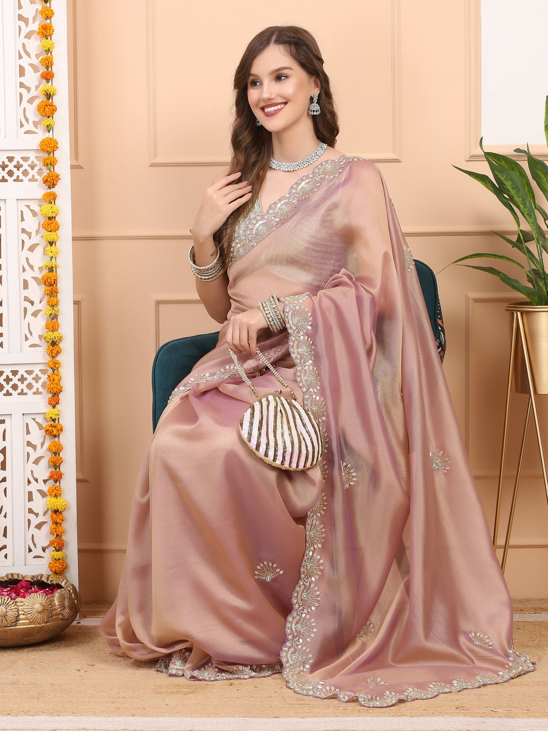 Mauve Tissue Organza Saree