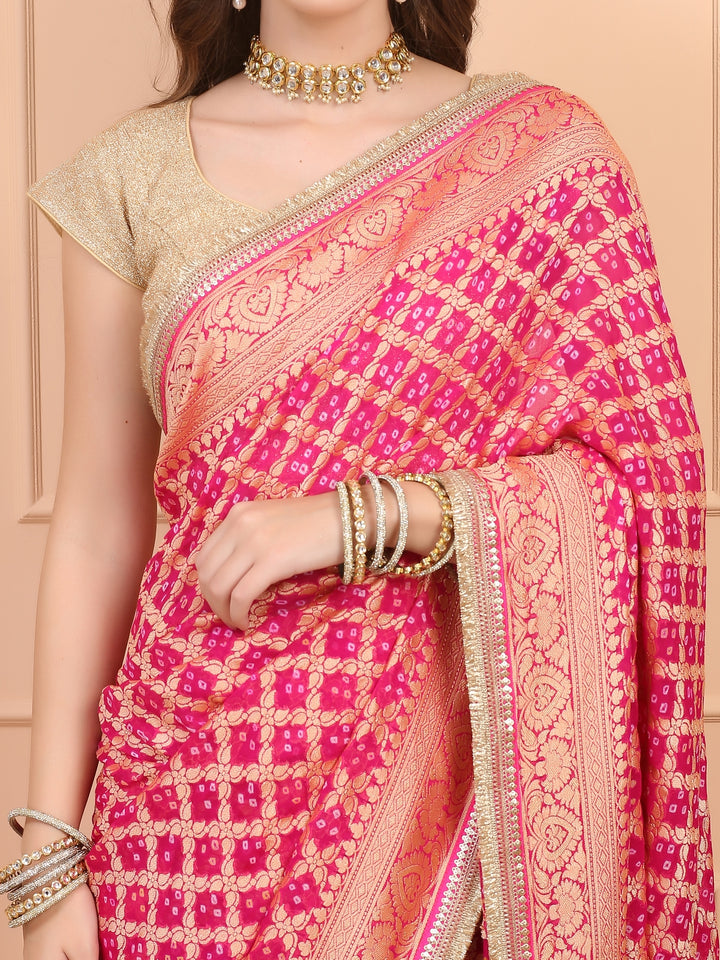 Pink Khaddi Georgette Bandhej Saree