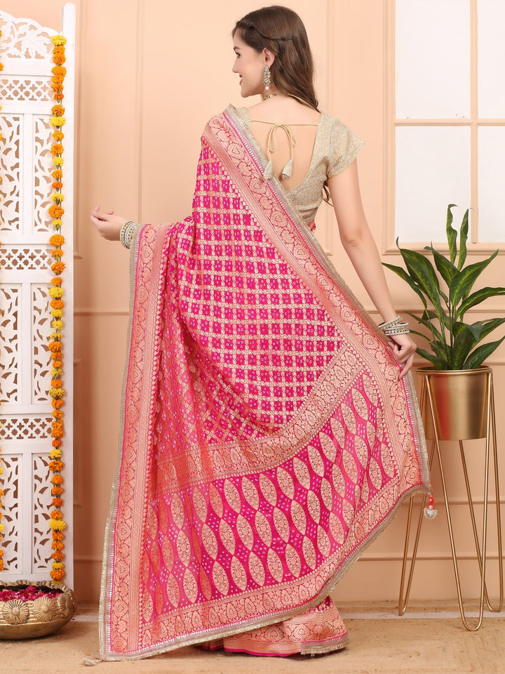 Pink Khaddi Georgette Bandhej Saree