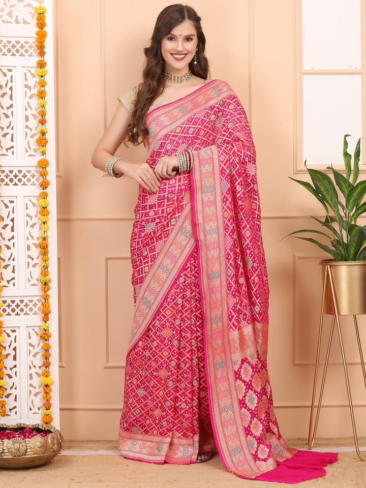 Hot Pink Khaddi Georgette Saree