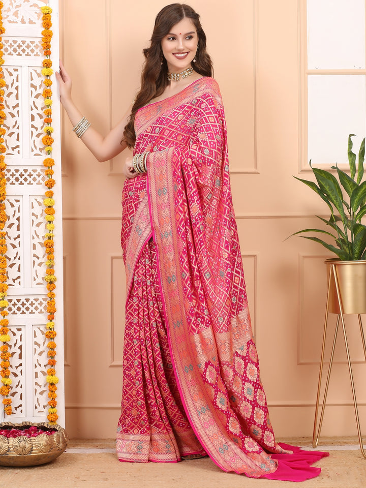 Hot Pink Khaddi Georgette Saree