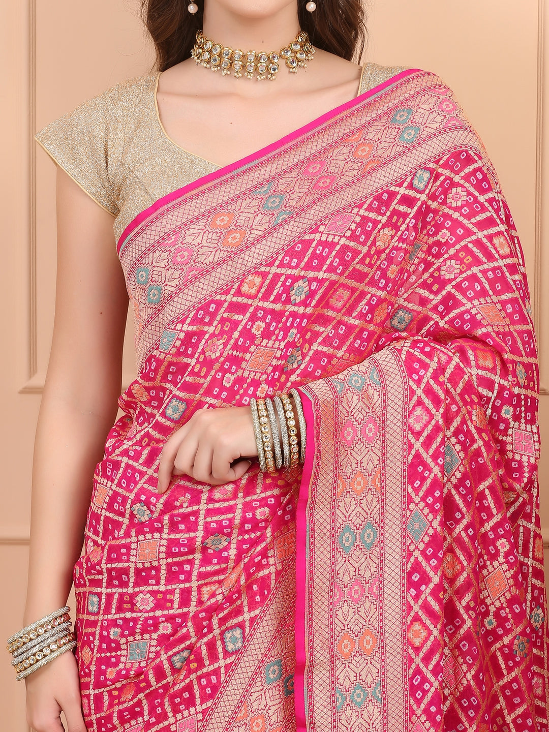 Hot Pink Khaddi Georgette Saree