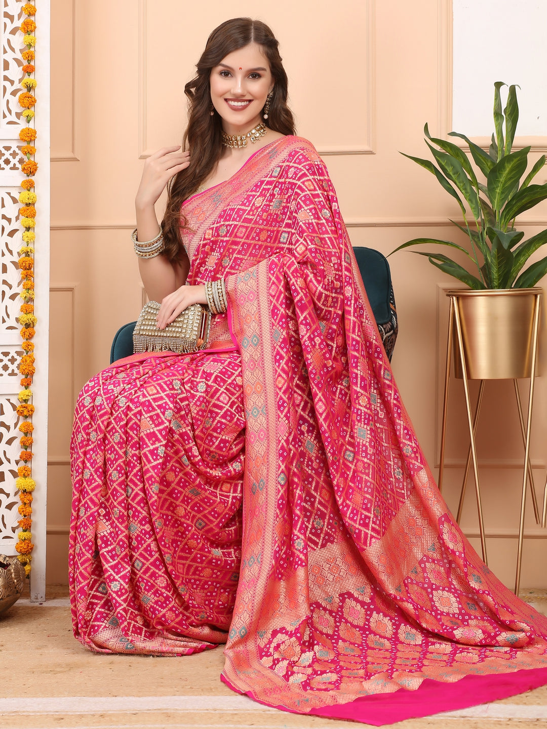 Hot Pink Khaddi Georgette Saree