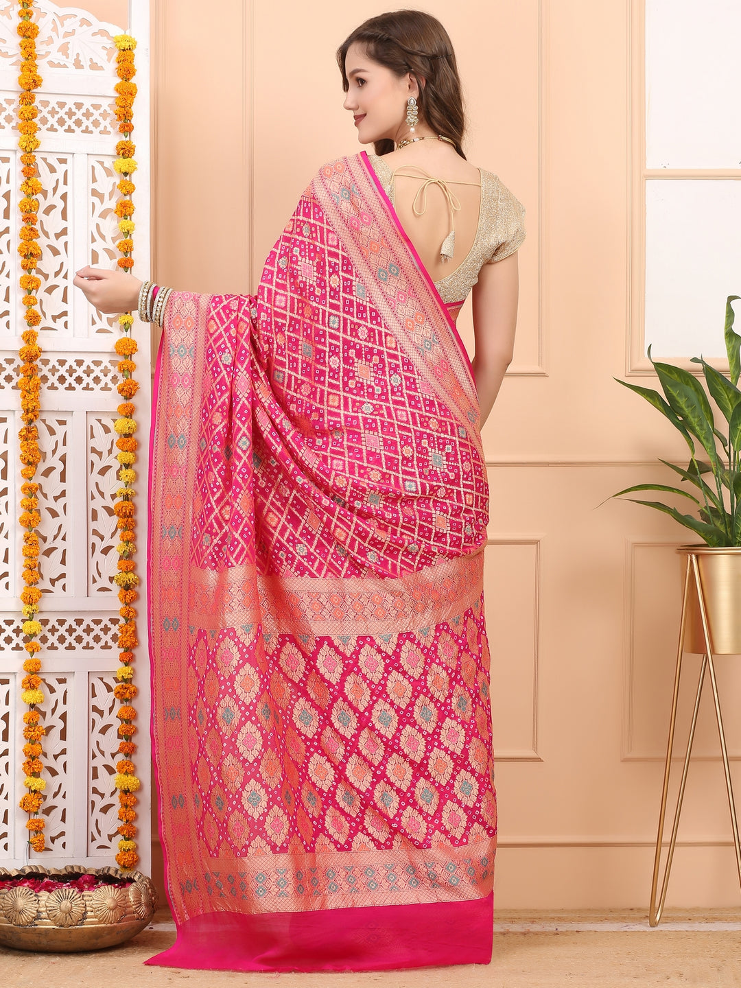 Hot Pink Khaddi Georgette Saree