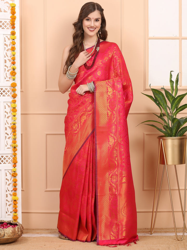 Pink Jaquard Silk Saree