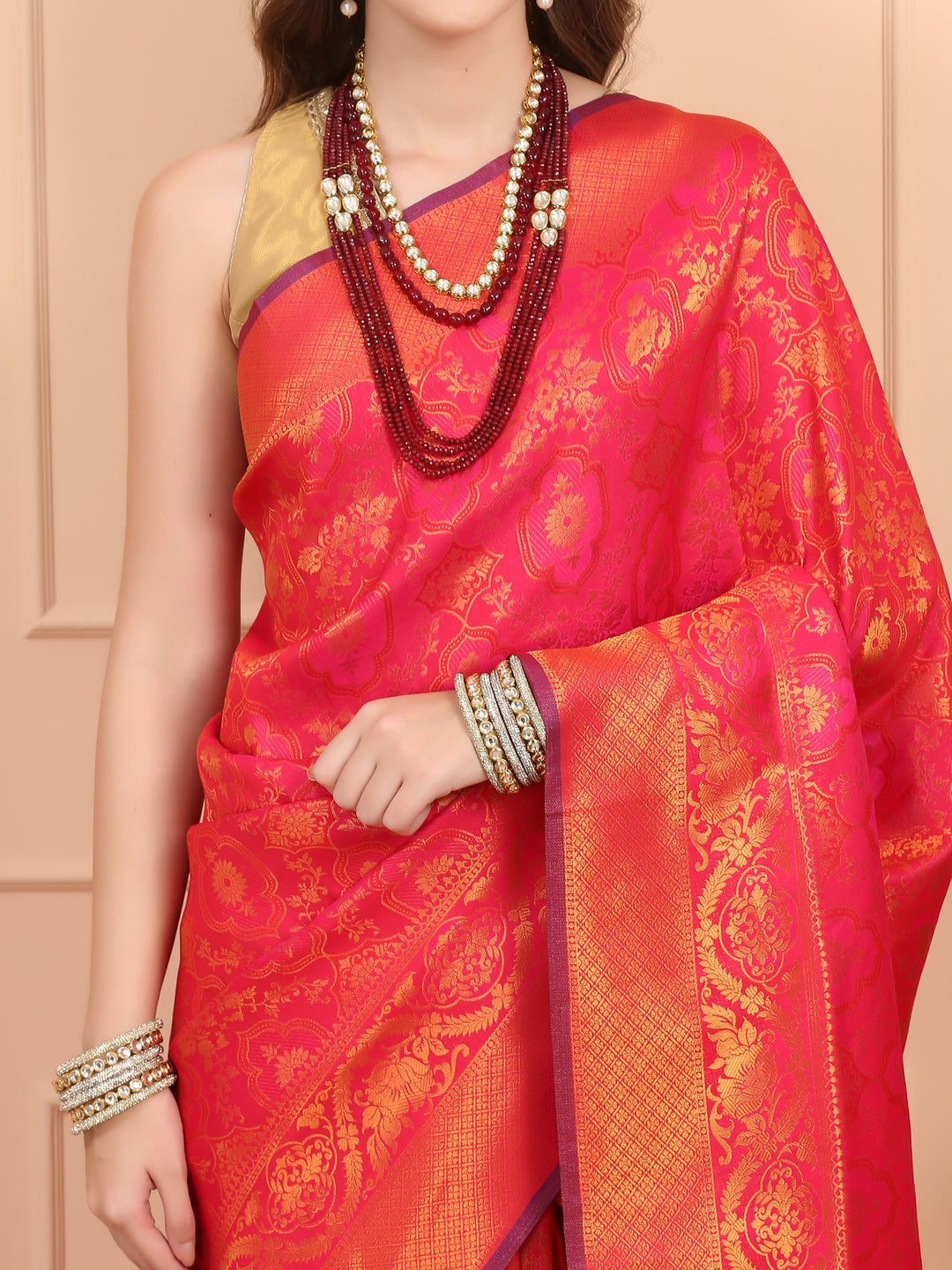 Pink Jaquard Silk Saree