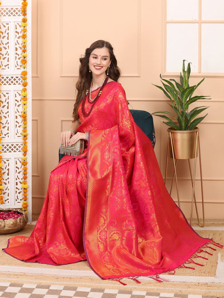 Pink Jaquard Silk Saree