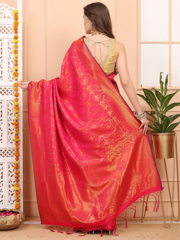 Pink Jaquard Silk Saree