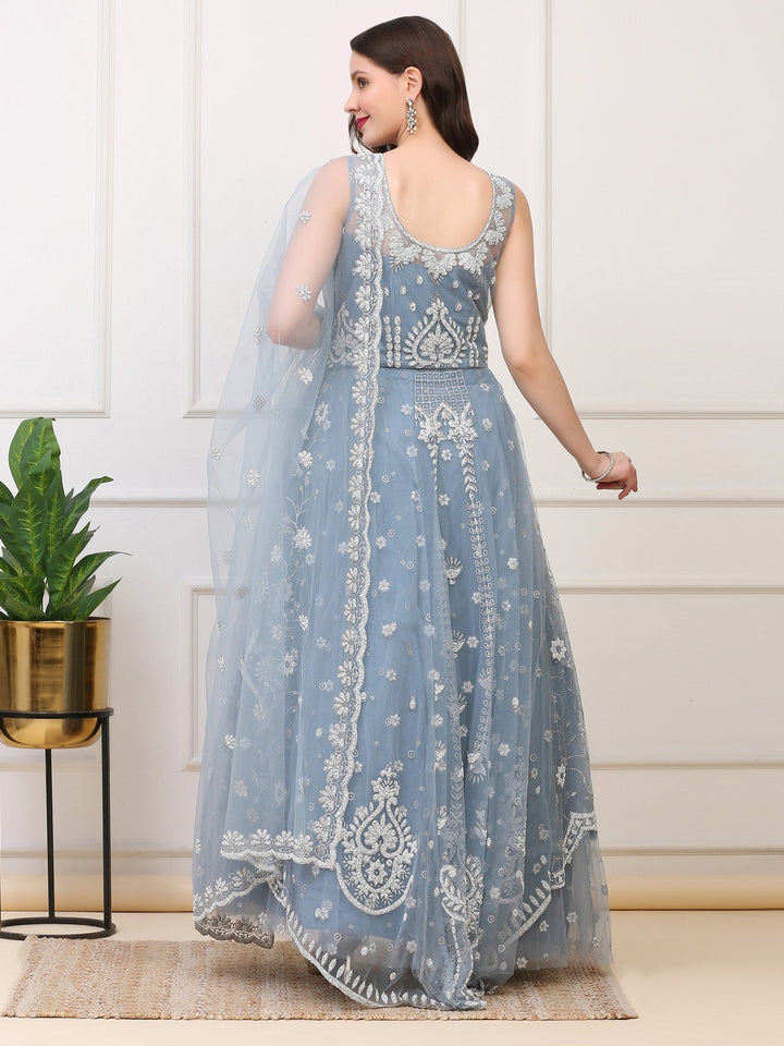 Icy Blue Fishtail Lehenga Skirt