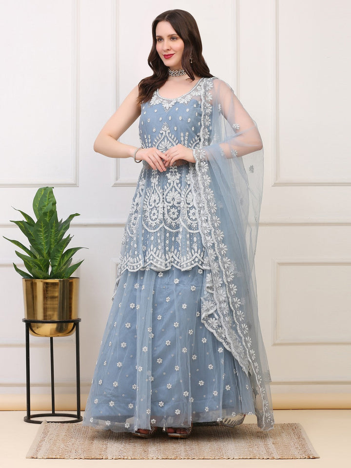 Icy Blue Fishtail Lehenga Skirt
