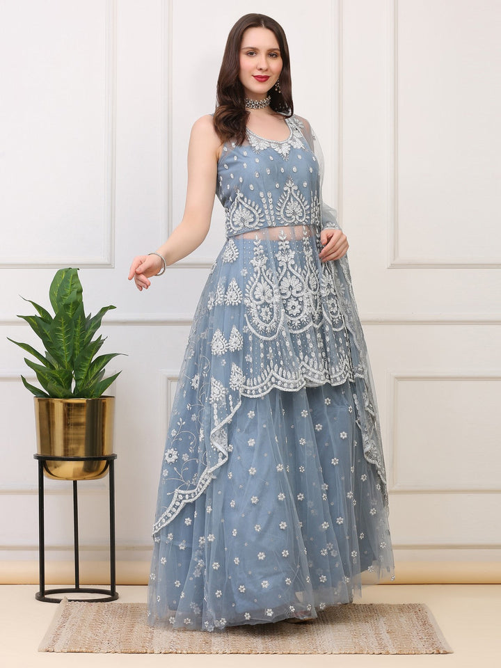 Icy Blue Fishtail Lehenga Skirt