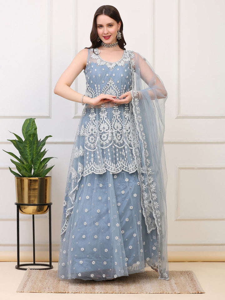 Icy Blue Fishtail Lehenga Skirt