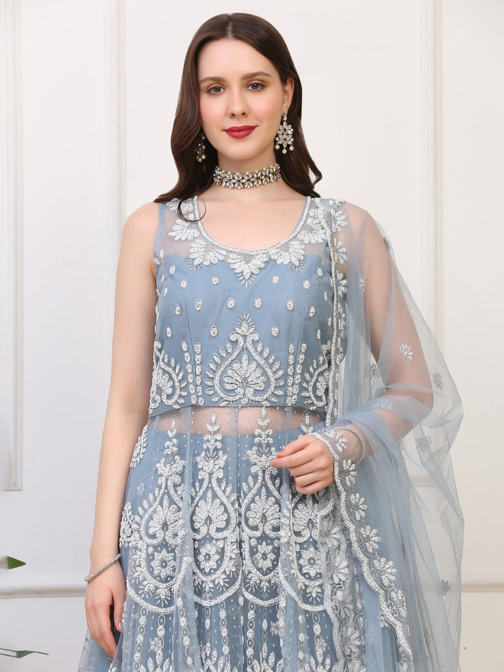 Icy Blue Fishtail Lehenga Skirt