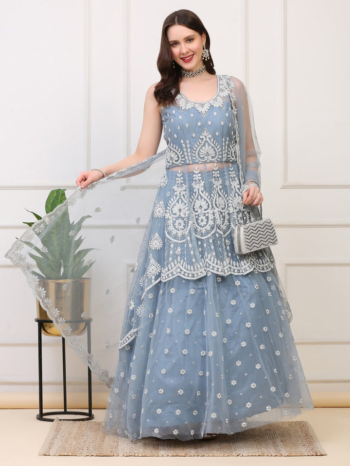 Icy Blue Fishtail Lehenga Skirt