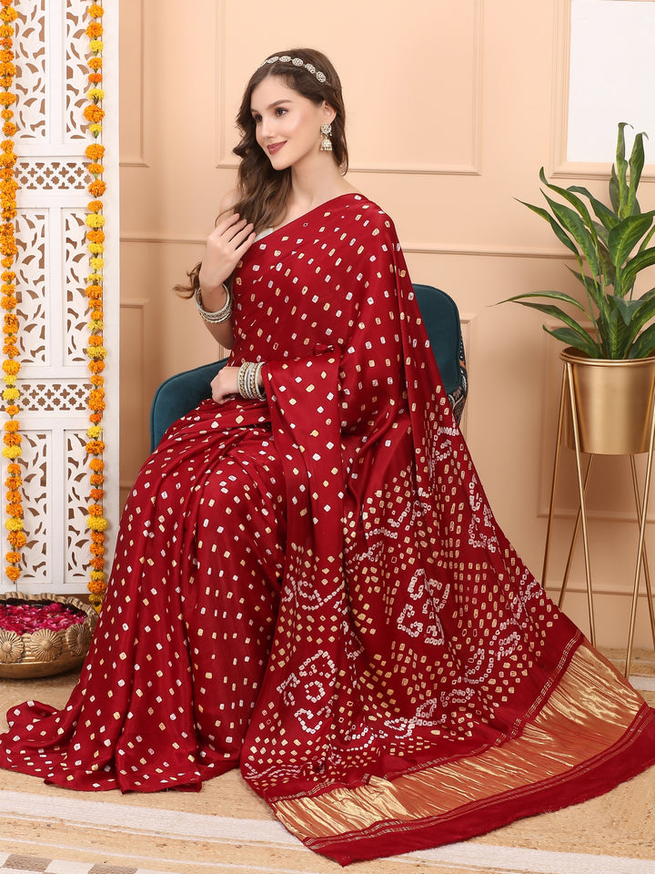 Brick Maroon bandhani Saree