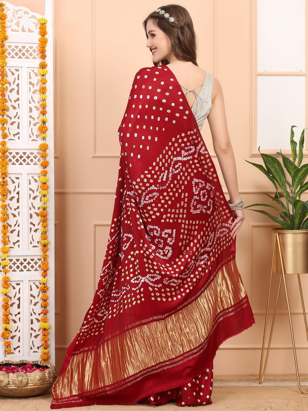 Brick Maroon bandhani Saree