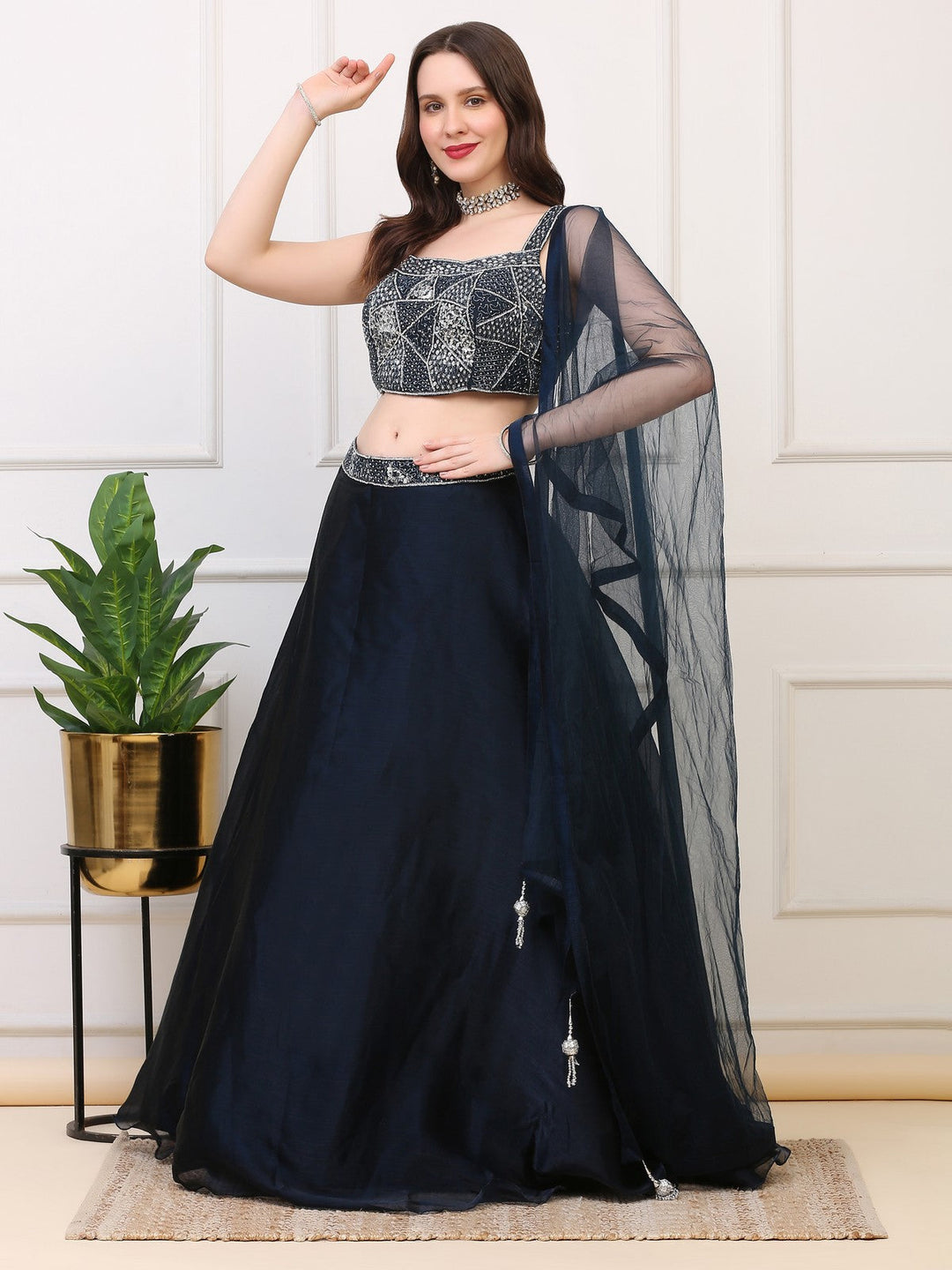 Deep Teal Blue Lehenga Skirt