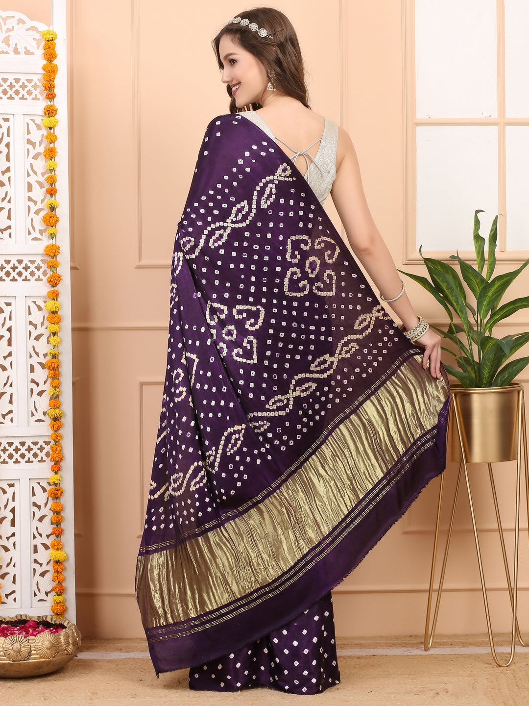 Purple Bandhani Saree