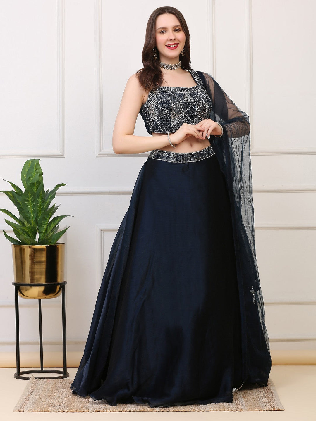 Deep Teal Blue Lehenga Skirt