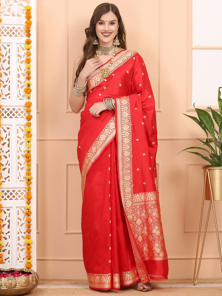 Royal Red Katan Silk Saree