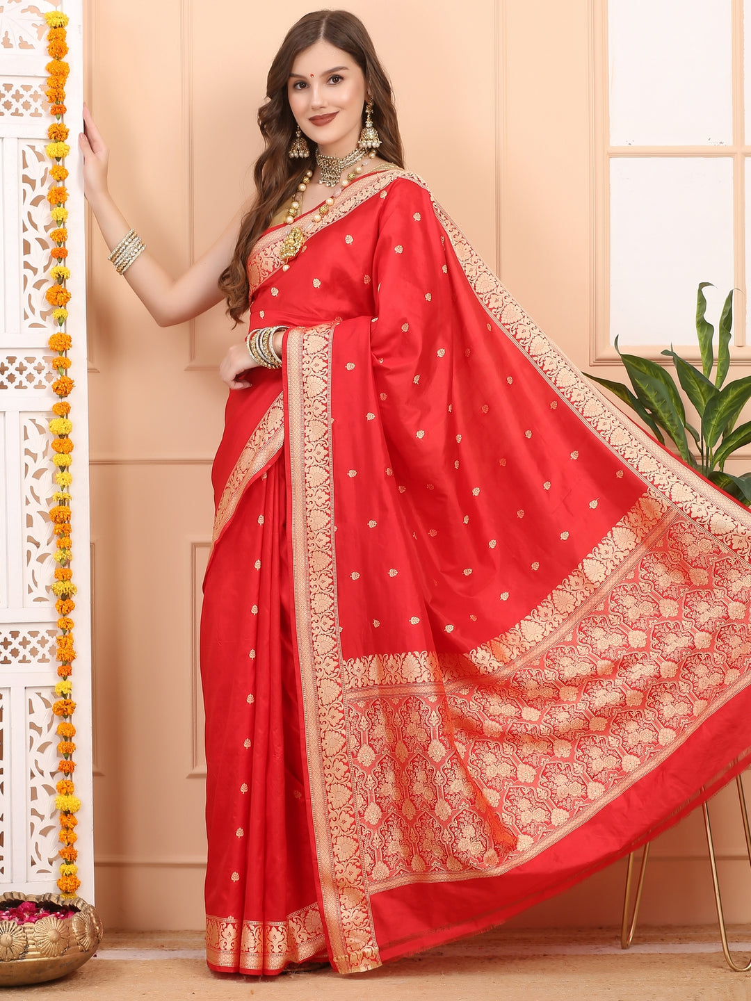 Royal Red Katan Silk Saree