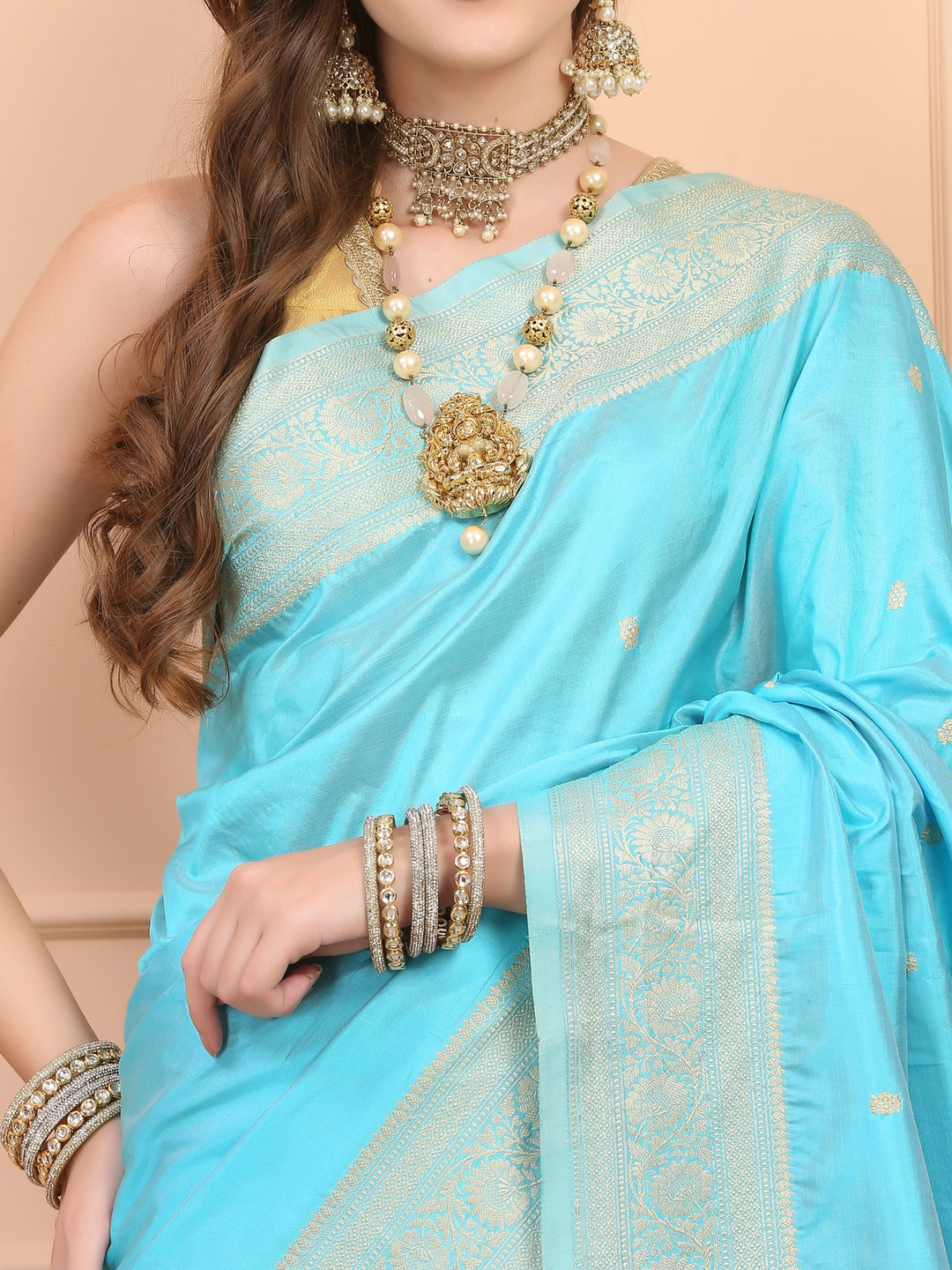 Aqua Blue Katan Silk Saree
