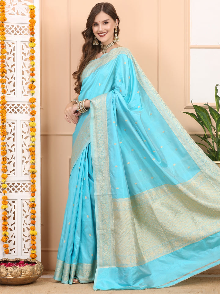 Aqua Blue Katan Silk Saree
