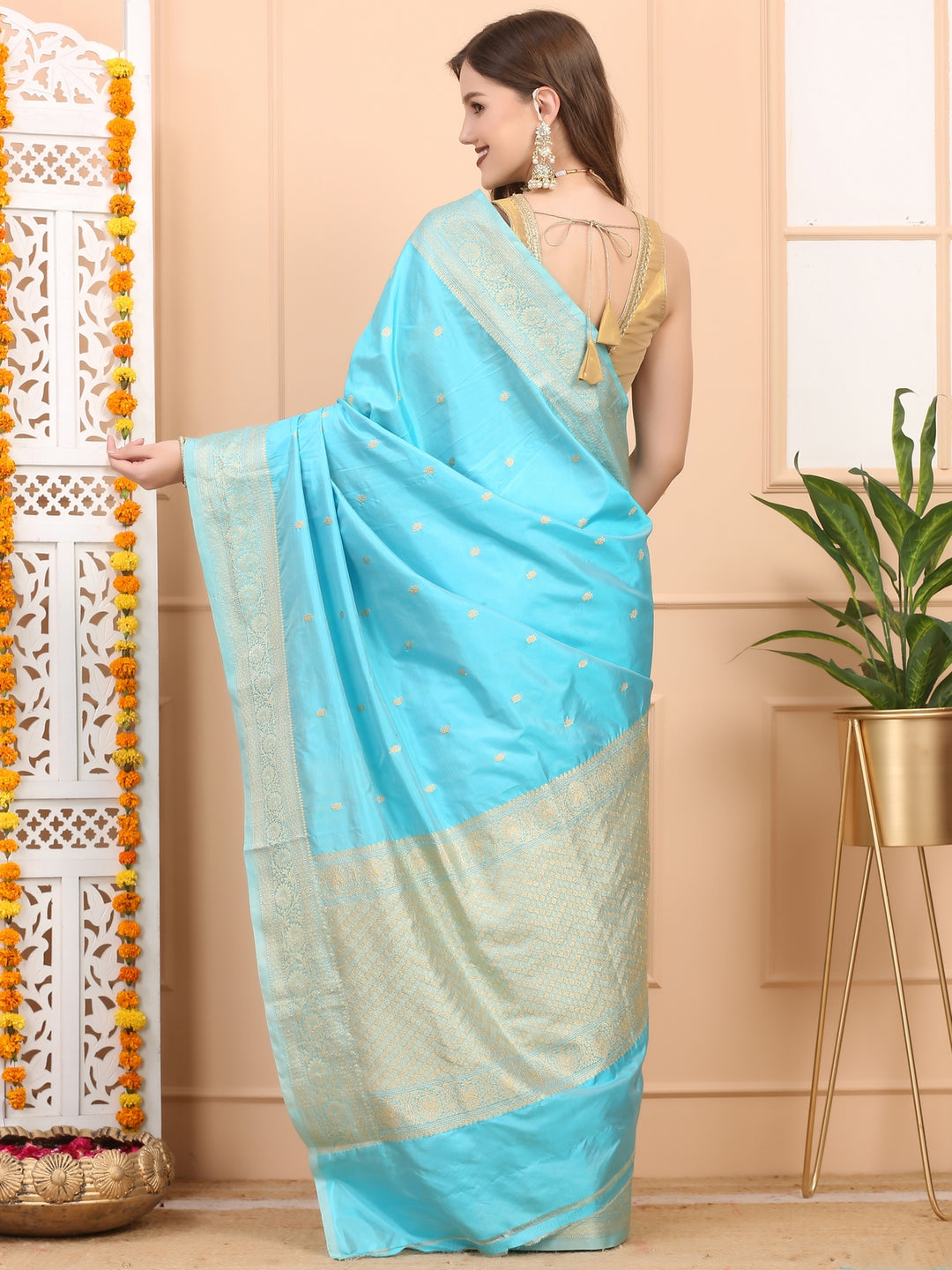 Aqua Blue Katan Silk Saree