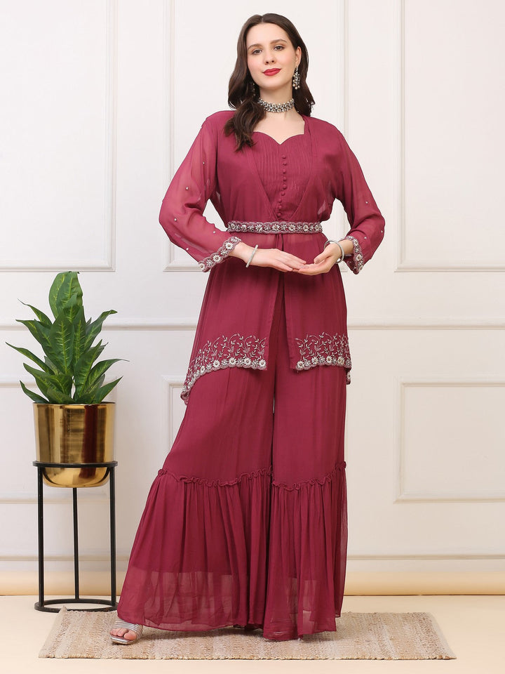 Burgundy Crepe Georgette Palazzo