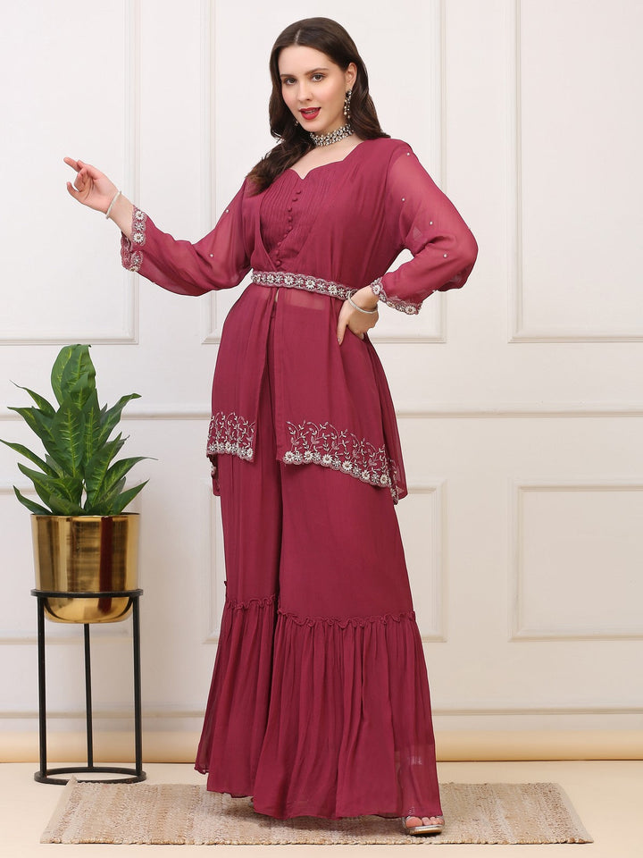 Burgundy Crepe Georgette Palazzo